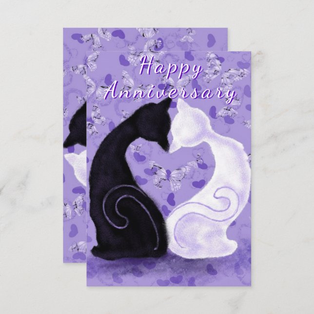 Happy Anniversary Card Cat Couple Romantic Love (Front/Back)