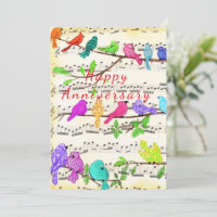 Happy Anniversary Card Colourful Musical Cute Bird