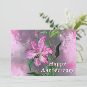Happy Anniversary Card Purple Pink Lily Flower