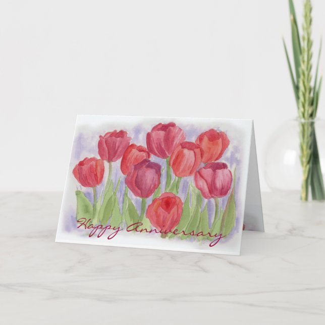 Happy Anniversary Card Red Tulips (Front)