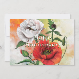 Happy Anniversary Card Red White Poppy