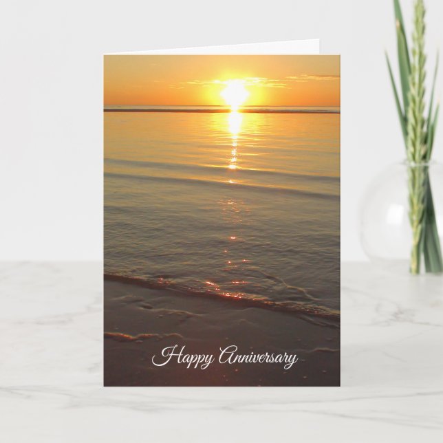 Happy Anniversary Card with Beautiful Ocean Sunset (Front)