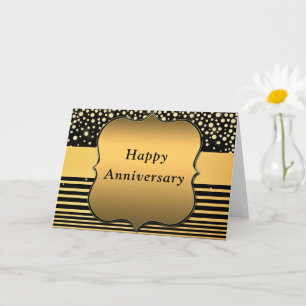 Happy Anniversary Card with Black and Gold Glitter