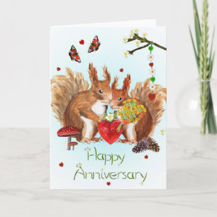 "Happy Anniversary" card with cute squirrels