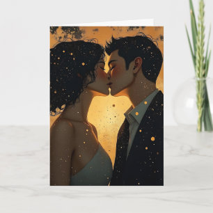 Happy Anniversary Celestial Romantic Kiss Card