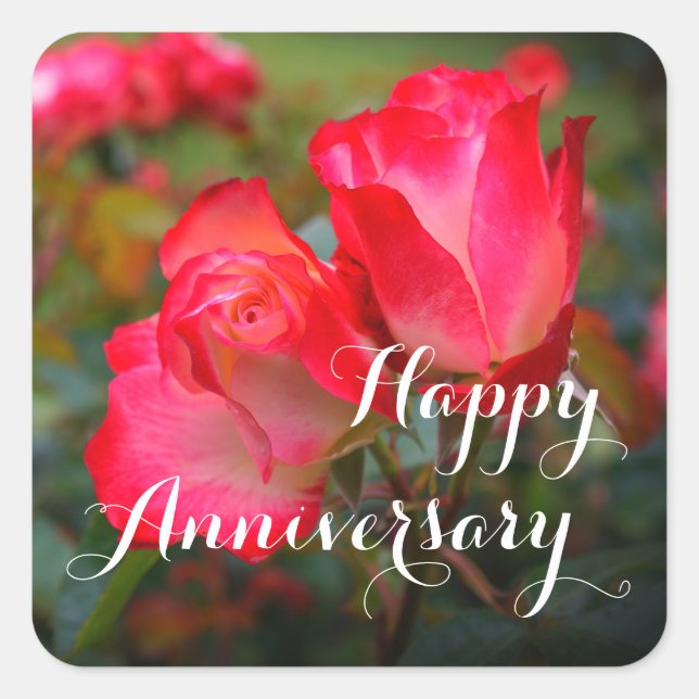 Happy Anniversary Cherry Parfait Rose #4-3 Square  Sticker (Front)