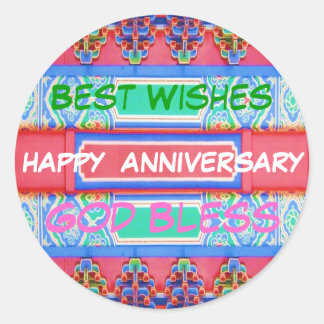 Happy Anniversary - Chinese Lucky Colour Pattern Classic Round Sticker