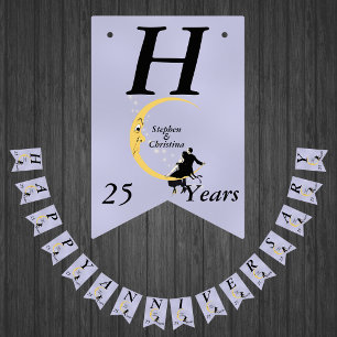 Happy Anniversary Couple on Crescent Moon Stars Bunting