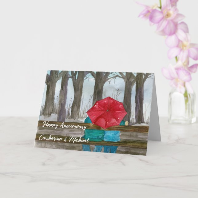 Happy Anniversary Couple Park Bench Personalised Card (Orchid)