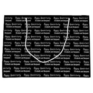 Happy Anniversary Couple's Names Black and White Large Gift Bag