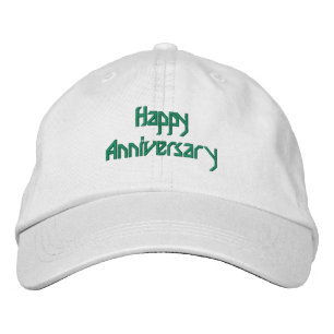 Happy Anniversary Custom Text White Embroidered Hat