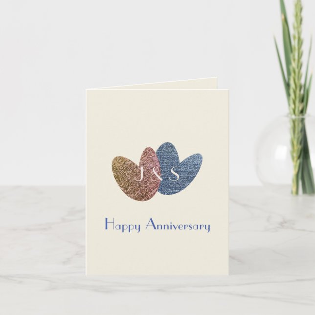 Happy Anniversary Cute Denim Hearts Card (Front)