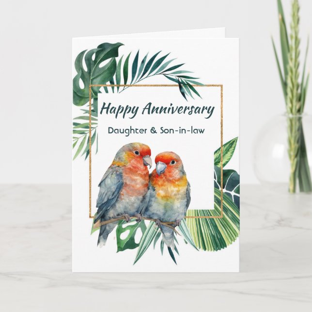 Happy Anniversary Daughter & Son-in-law Parrots Card (Front)