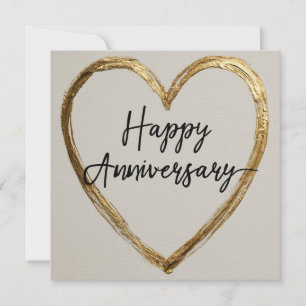 "Happy Anniversary" Design with Gold Heart Holiday Card