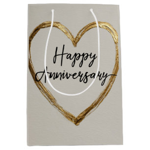 "Happy Anniversary" Design with Gold Heart Medium Gift Bag