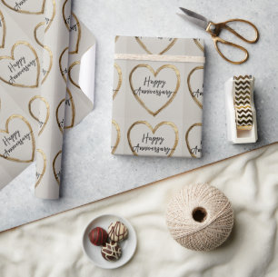 "Happy Anniversary" Design with Gold Heart Wrapping Paper