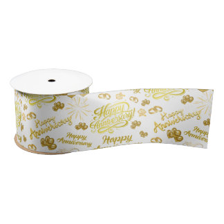 Happy Anniversary  Elegant Gold Text Satin Ribbon