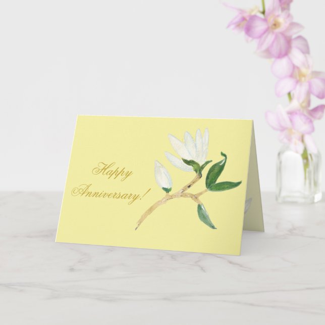 Happy Anniversary | Elegant Magnolia Branch Yellow Card (Orchid)