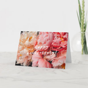 Happy Anniversary, Elegant Pink and Coral Peonies  Card