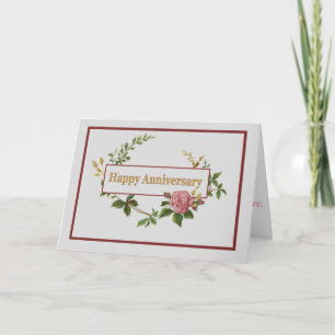 Happy Anniversary, Elegant Pink Vintage Rose Card