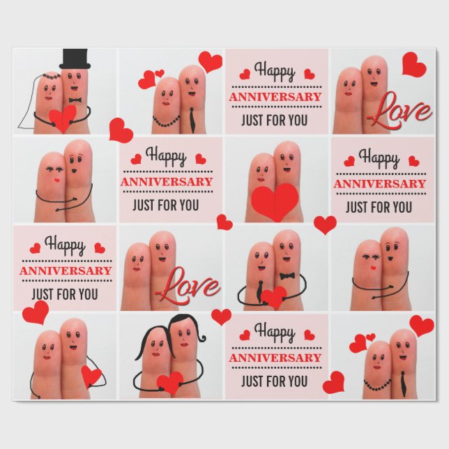 Happy anniversary finger art love couples wrapping paper (Flat)