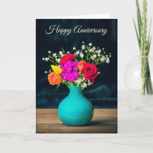 Happy Anniversary For Anyone Beautiful Flowers Holiday Card