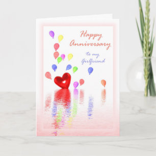 Happy Anniversary for Girlfriend -Heart & Balloons Card