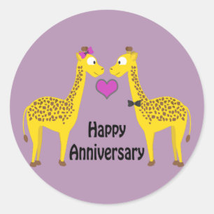 Happy Anniversary Giraffes Classic Round Sticker