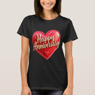Happy Anniversary Gold Cursive Lettering T-Shirt