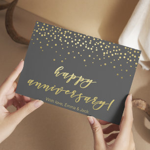 Happy Anniversary - Gold Script & Confetti Postcard
