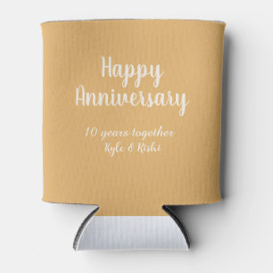 Happy anniversary golden white 10 years name date can cooler