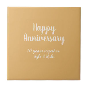 Happy anniversary golden white 10 years name date  ceramic tile