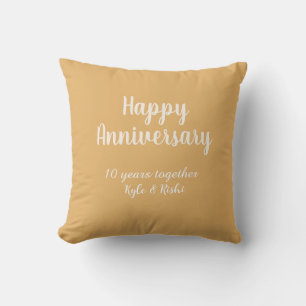 Happy anniversary golden white 10 years name date  cushion