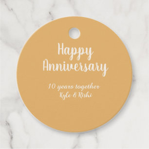 Happy anniversary golden white 10 years name date favour tags