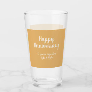 Happy anniversary golden white 10 years name date glass