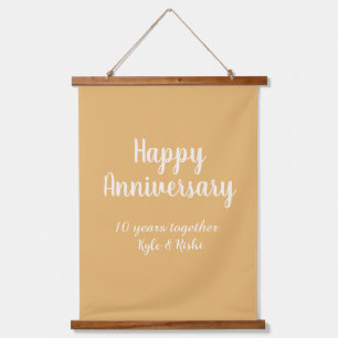 Happy anniversary golden white 10 years name date hanging tapestry