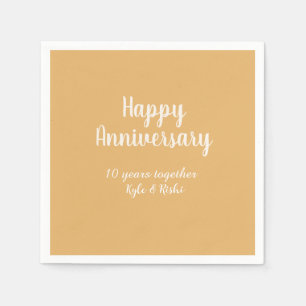 Happy anniversary golden white 10 years name date napkin