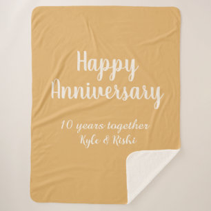 Happy anniversary golden white 10 years name date sherpa blanket