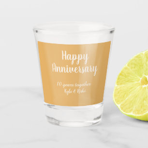 Happy anniversary golden white 10 years name date shot glass