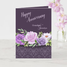 Happy Anniversary Grandparents Purple Roses Damask