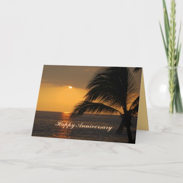 Happy Anniversary Hawaiian Tropical Sunset Card (Front)