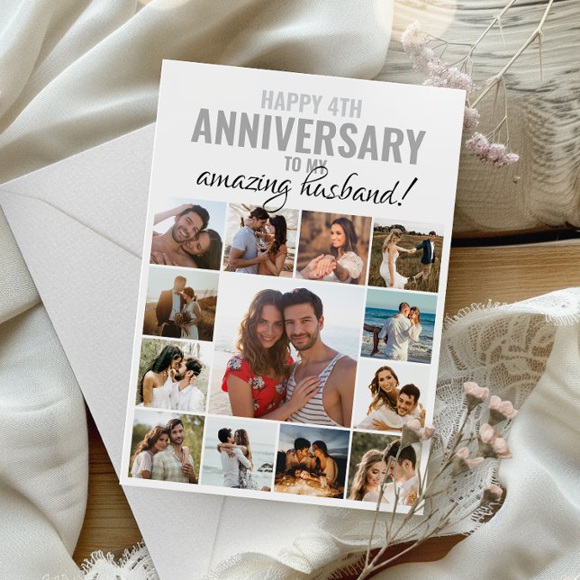 Happy Anniversary Husband | Wife Collage Photo  Card (Capture cherished moments and heartfelt love in one beautifully designed card.)