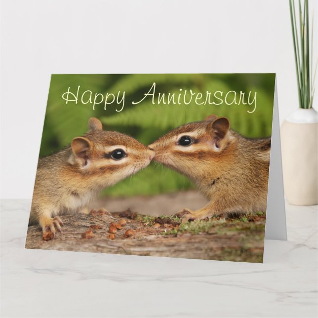 Happy Anniversary Kissing Baby Chipmunks LargeCard Card (Front)