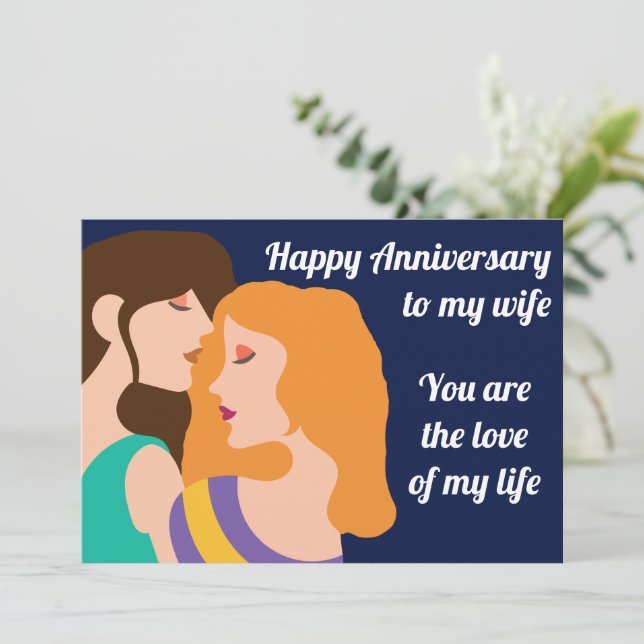 Happy Anniversary Lesbian Couple Romantic Quote Card (Standing Front)