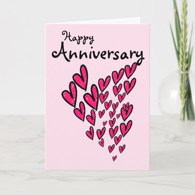 Happy anniversary lots of pink hearts on pink card (Front)