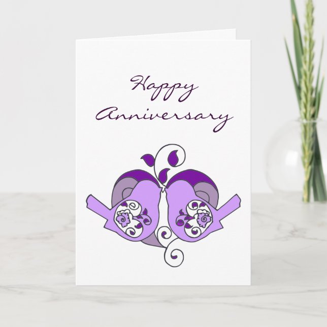 Happy Anniversary Love Birds with Floral Heart Card (Front)