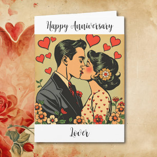Happy Anniversary Lover Retro Pop Art Card