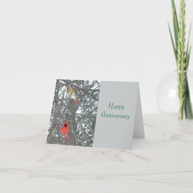 HAPPY ANNIVERSARY/MALE & FEMALE CARDINAL IN TREE CARD (Front)