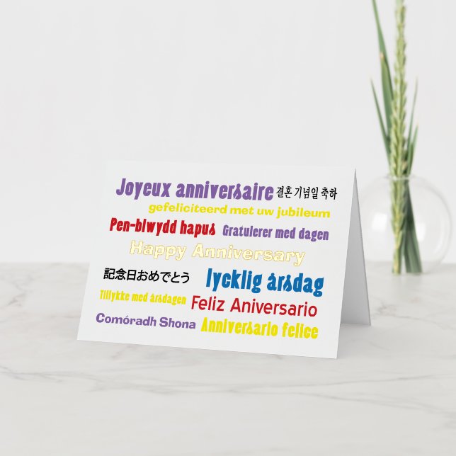 Happy Anniversary Many Languages Foil Greeting Card (Front)