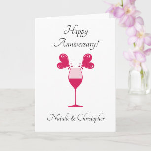 Happy Anniversary Married Butterflies Wine Glass  Card